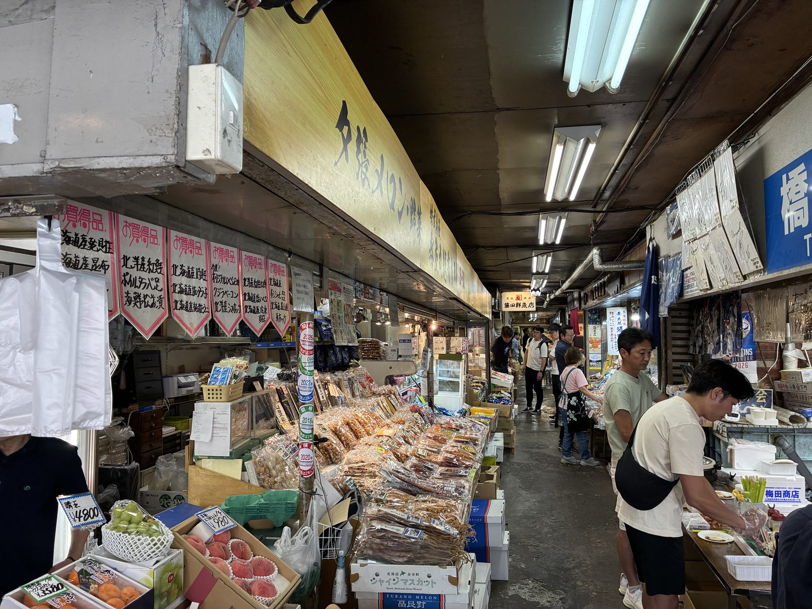 The long covered aisle of Nijo Market, stalls down both sides