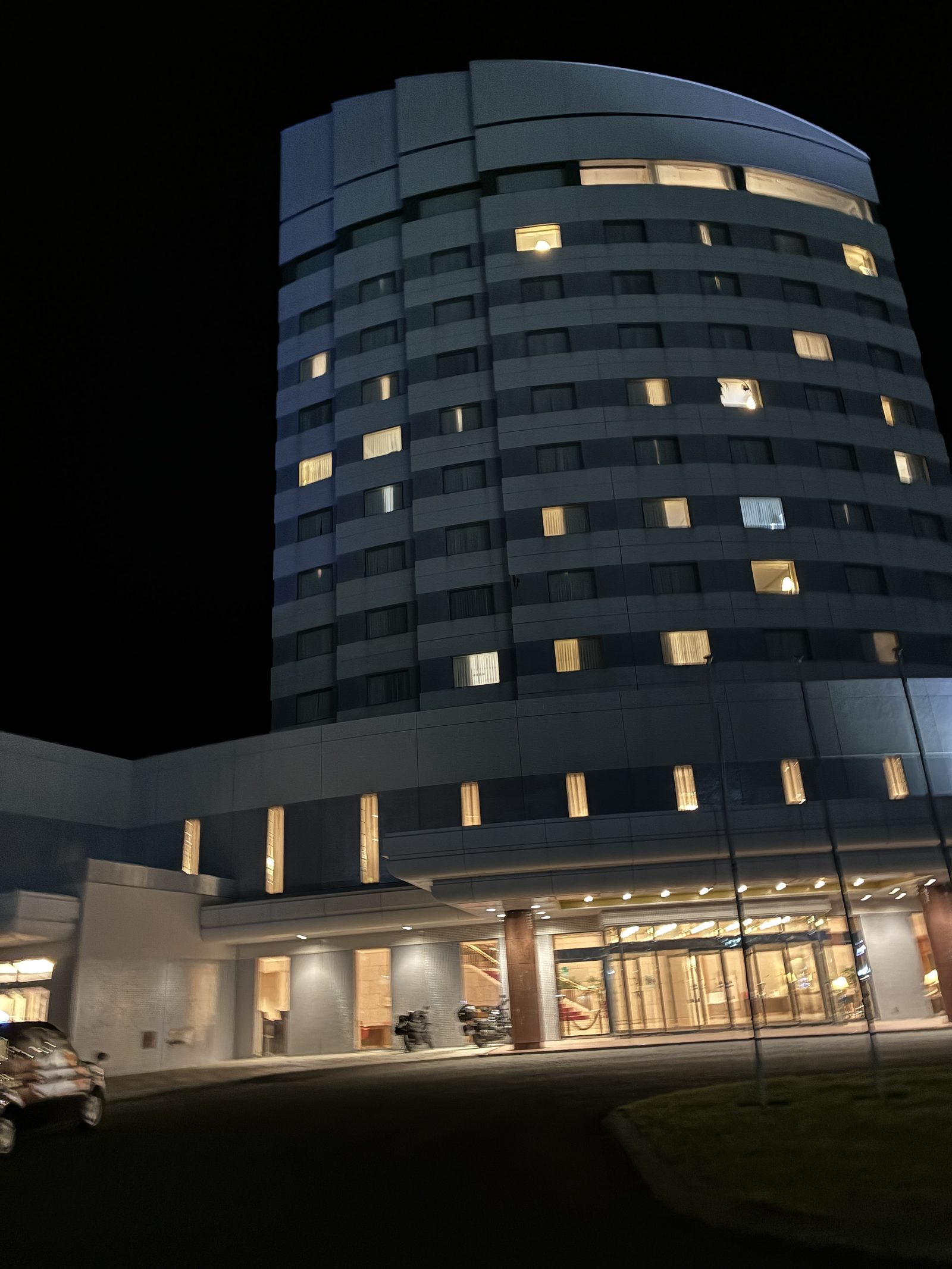 A hotel building at night